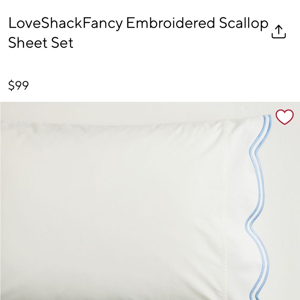 Pottery Barn x Loveshack Fancy twin twin xl sheet set blue scalloped NEW